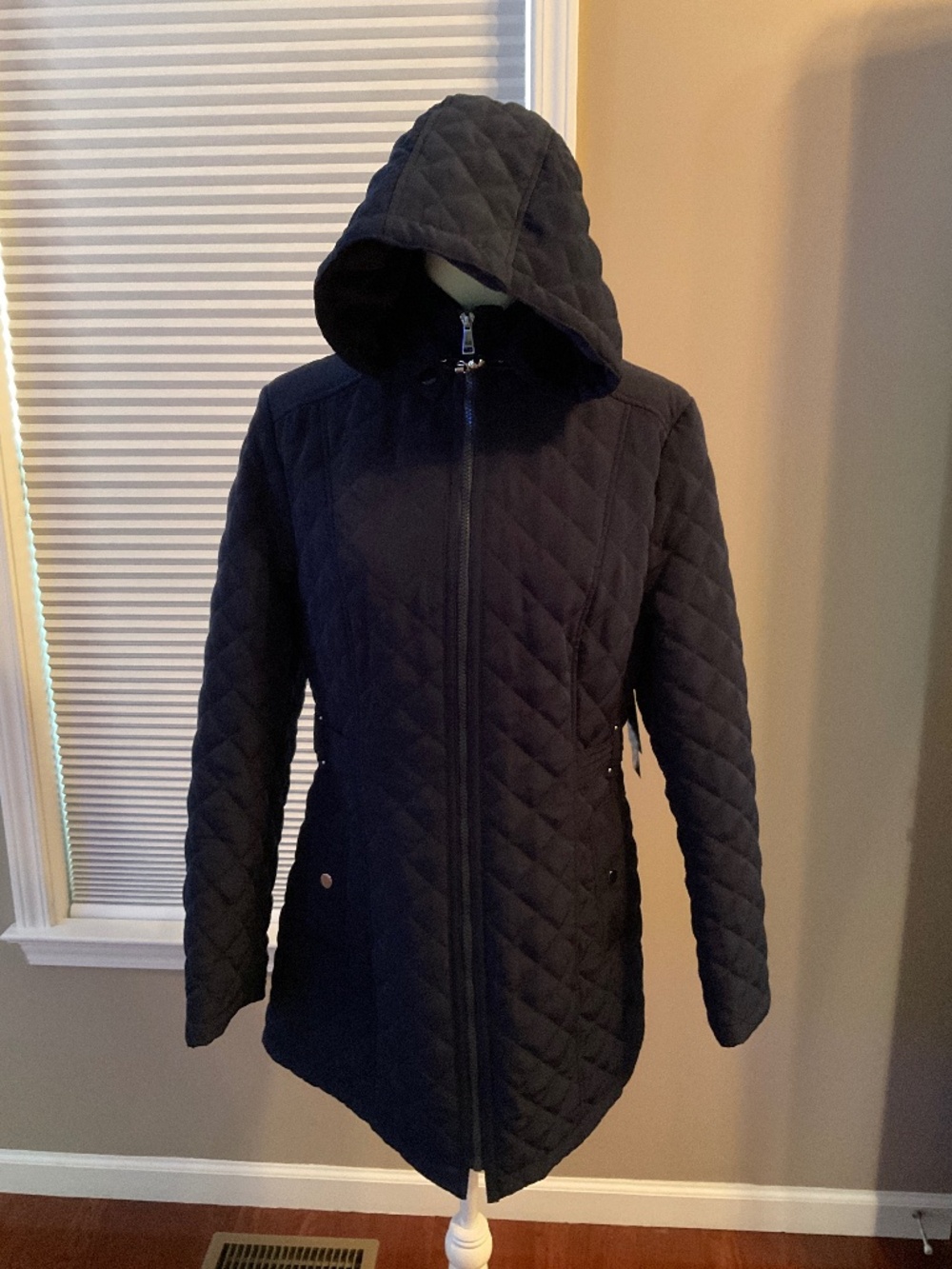 Liz Claiborne Ladies Hooded Winter Coat Indigo Blue Size Large - New with Tags